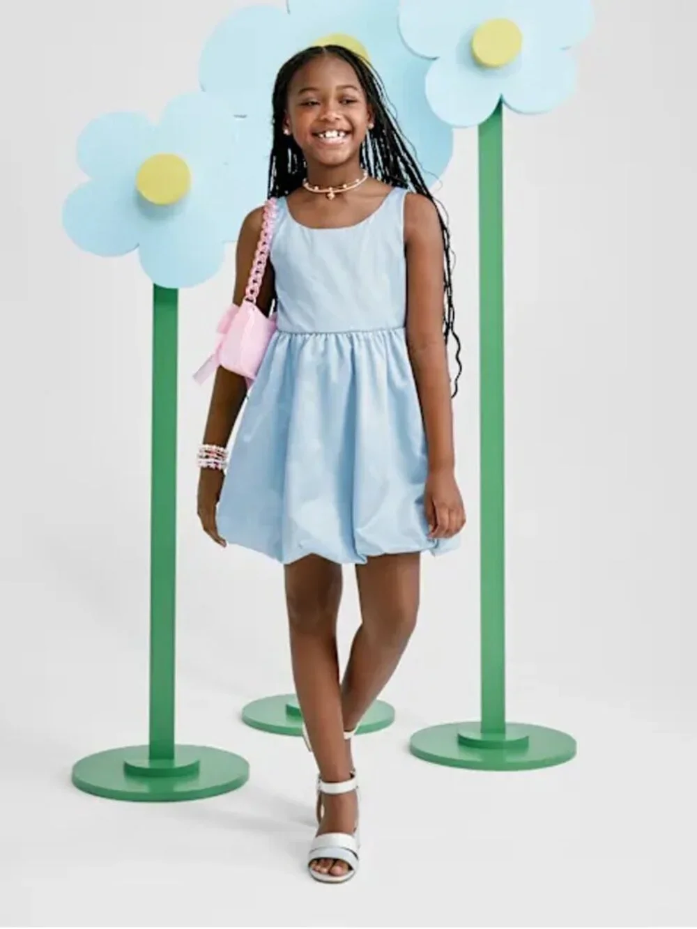 NWT New The Children’s Place Girls Satin Bubble Dress In Chalk Blue Size 10